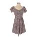 Endless Blu Casual Dress - Mini Scoop Neck Short sleeves: Brown Leopard Print Dresses - Women's Size Small