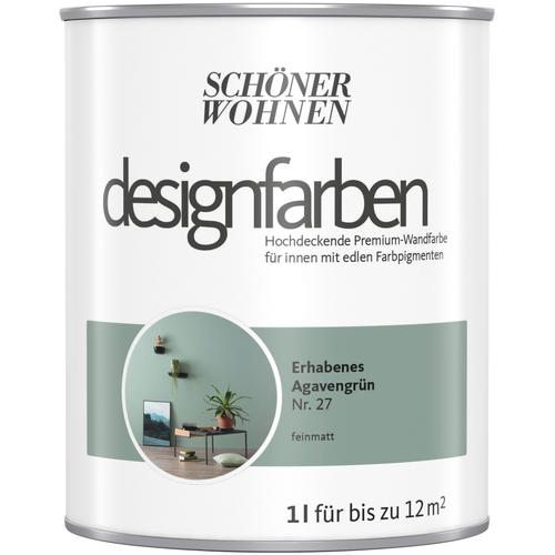 „SCHÖNER WOHNEN-FARBE Wand- und Deckenfarbe „“Designfarben““ Farben hochdeckende Premium-Wandfarbe, Farbwelt Grün Gr. 1 l 1000 ml, grün (erhabenes agavengrün nr 27) Wandfarbe bunt“