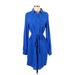 Calvin Klein Casual Dress - Shirtdress Collared Long sleeves: Blue Print Dresses - Women's Size 2