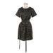 Banana Republic Casual Dress Crew Neck Short sleeves: Black Leopard Print Dresses - Women's Size Small