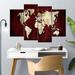 Elephant Stock World Map On Red World Map On Canvas 4 Pieces Set Canvas in White | 36 H x 22 W x 1 D in | Wayfair RV-156_white-on-red-world-map
