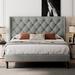 Ebern Designs Jaheer Queen Low Profile Panel Headboard Design Bed Upholstered/Metal/Linen in Gray | 47 H x 60 W x 82 D in | Wayfair