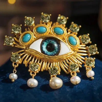 SAF'S Eye-Broche exagérée avec pompon en perles baroques pour hommes et femmes épingle unisexe