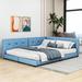 Red Barrel Studio® Tempy Platform Bed w/ USB Ports Wood & /Upholstered/Linen in Blue/Brown | 27 H x 59 W x 80 D in | Wayfair