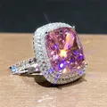 Huitan – bague de mariage en zircone cubique pour femmes grand anneau de personnalité rose bijoux