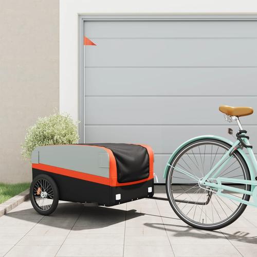 vidaXL Fahrradanhänger Schwarz und Orange 45 kg Eisen