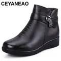 CEYANEAO2019Fashion Winter Shoes women's genuine leather ankle Wedges boots Casual Comfortable Warm