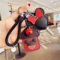 Disney Mickey Minnie Leather Keychain Cute Plush Key Chain Cartoon Card Holder Keychain Children