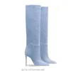 Bunte Sexy Wildleder Kniehohe Stiefel Spitz Stilettos10cm Heels Leder Stiefel Frauen Große Größe Winter Luxus Designer Schuhe
