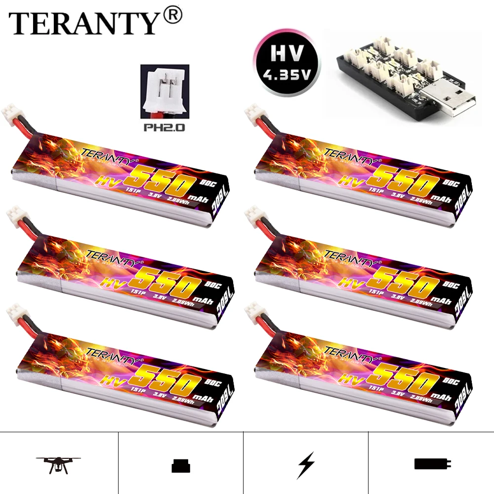 1-10 Stück TERANTY 1S 550mAh 3,8V 80C/160C 4,35V HV Lipo Akku PH2.0 Stecker für BetaFPV 65S UK65 Blade Inductrix UR65 Tiny Drohne Image