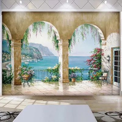 Nach 3D Tapete Europäischen Stil Ölgemälde Seascape Balkon Foto Wandmalereien Wohnzimmer Schlafzimmer Hintergrund Wand Decor Fresken Image