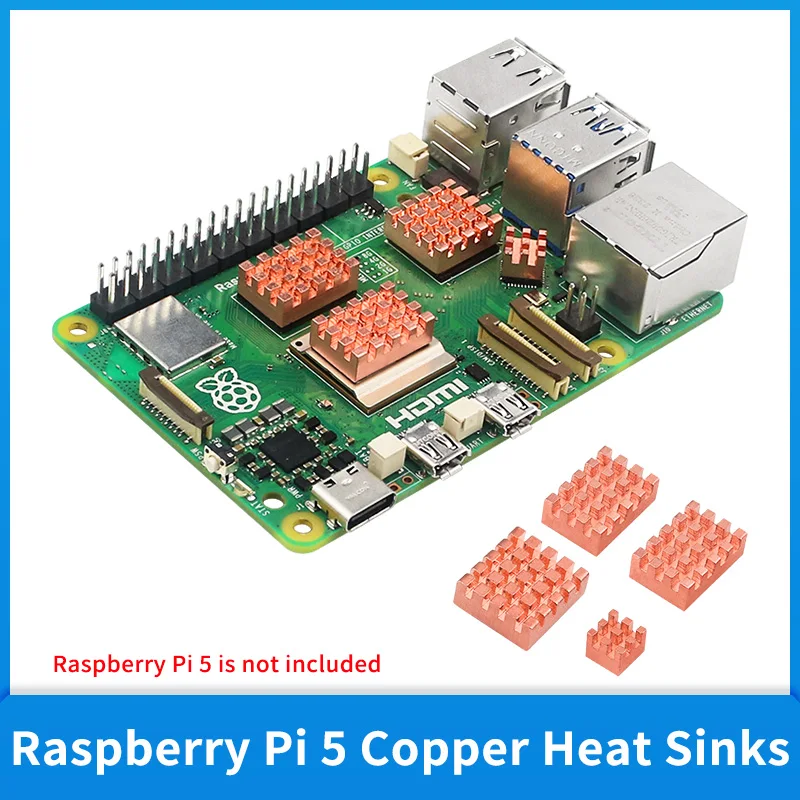 Himbeer pi 5 kühlkörper kupfer aluminium kühlkörper passives kühl kissen mit selbst klebendem 4 stücke heizkörper für himbeer pi 5 Image