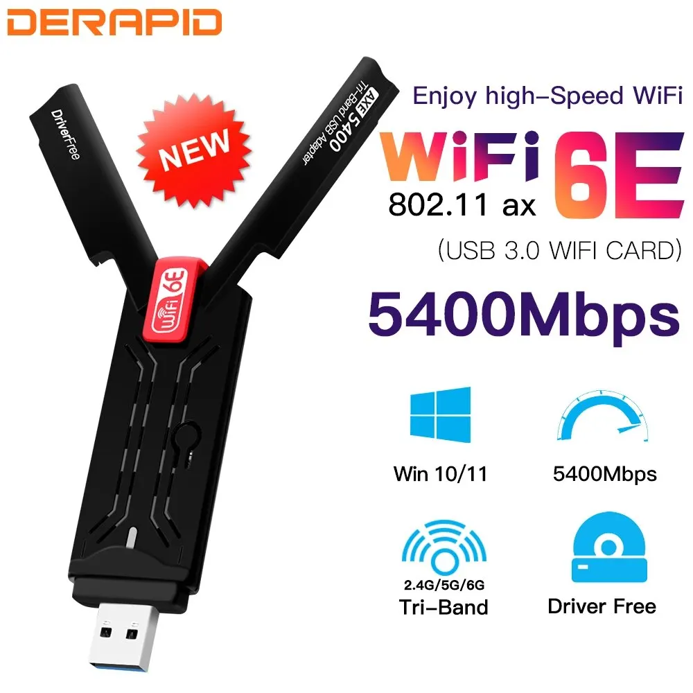 Wifi6e ax5400 usb 3,0 Adapter Triple Band Wireless-Karte 802.11ax 6GHz High Gain Antenne für PC/Laptop für Win 802,11 Treiber kostenlos Image