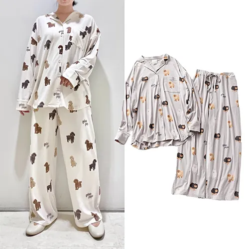 Zimmer tragen Damen Damen Pyjama Nachtwäsche Teddybär Pommy Cardigan Shirt Hosen
