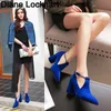Frauen Pumps High Heels Damen Schuhe Elegante Spitz Hochzeit Weibliche Schuhe 2025, Frühling Mode Größe 42 43, Blau Schwarz 31 32 33