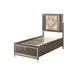 LED Twin Storage Bed - Dark Champagne with PU Upholstery, Geometric Padded Headboard, Beveled Mirror Trim, LED Touch Light