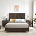 Velvet Full Size Platform Bed with Chic Line Stripe Headboard and Two Nightstands - Sturdy Wood Slat Support - Easy Assembly