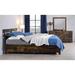 Rustic Oak Finish Eastern King Bed with Storage, Industrial Style, Metal Slats, 6 Drawers Included, No Box Spring Required