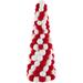15" Red and White Candy Cane Pom Pom Christmas Tree Table Decoration