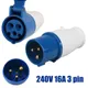 NEW Blue 240V 16 AMP 3 Pin Industrial Site Plug & Sockets IP44 2P+E Male/Female Industry Electrical