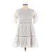 Nha Khanh Casual Dress - Mini High Neck Short sleeves: White Solid Dresses - Women's Size 2