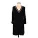 Alice + Olivia Cocktail Dress - Mini V Neck 3/4 sleeves: Black Print Dresses - Women's Size 6