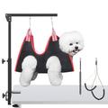 SMONTER Dog Grooming Arm with Clamp Adjustable Dog Grooming Table Arm with Two No Sit Haunch Holder & Hammock Harness Foldable Pet Grooming Supplies for Small Medium Dogs