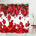 Waterproof Fabric Shower Curtain Liner Red Rose Petals Print Covered Bathtub Bathroom Curtains Includes 12 Anti Rust Hooks 71 x 78 Inches