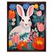 Bunny Rabbit in Colourful Bold Vibrant Flowers Kids Bedroom Floral Artwork Garden Spring Blooms Art Print Framed Poster Wall Decor 12x16 inch