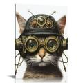 C04-GENYS Gothic Steampunk Cat in Goggles Gears - Cat Wall Art - Steampunk Decor - Gothic Home Decor - Cute Cat Lover Gifts for Kitty Kitten Pussycat Victorian Renaissance Fan - Cat Poster Picture