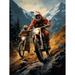 Motocross Bikers Racing Action Shot Oil Painting Stone Blue Orange Scenic Mountain Landscape Large Wall Art Poster Print Thick Paper 18X24 Inch