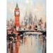 London Skyline Abstract Oil Painting Thick Paint Red Big Ben River Thames Westminster Bridge England City Unframed Wall Art Print Poster Home Decor Premium