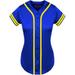 DIGITMON Women s Baseball Softball Jersey Button Down Two-Stripe Sleeve Shirts Uniform ROYALYELLOW Large