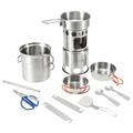 Lixada Portable Stainless Steel Cookware Set 10Pcs Camping Mess Kit Folding Wood Stove Pot Pan Ideal for Outdoor Cooking