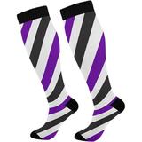 Hyjoy Stripes Purple Compression Socks for Unisex Circulation-Best Support for Athletic Sports Running Travel Nurses-1 Pack s