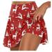 PURJKPU Christmas Women s High Waisted Tennis Skirts Golf Athletic Activewear Skorts Mini Summer Workout Running Shorts Vermilion 2XL