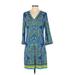 Laundry by Shelli Segal Casual Dress - Shift V-Neck 3/4 sleeves: Blue Dresses - Women's Size Small