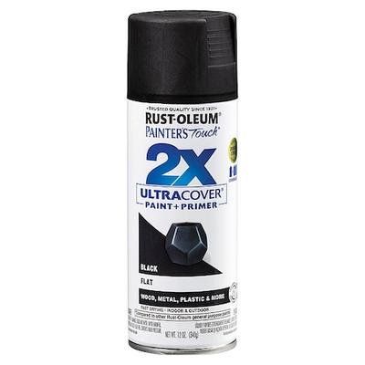 RUST-OLEUM 334020 Spray Paint, Black, Flat, Solvent, 12 Oz