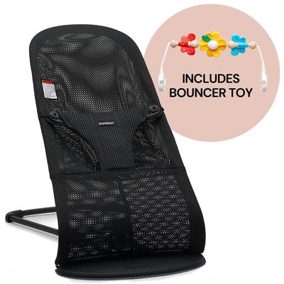 BabyBjorn Bouncer + Toy Bundle - Bliss (Mesh) Black / Black / Flying Friends