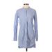 BCBGeneration Casual Dress - Shirtdress High Neck Long sleeves: Blue Dresses - Women's Size X-Small Tall