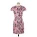 Rachel Zoe Casual Dress - Mini Crew Neck Short sleeves: Pink Floral Dresses - Women's Size 4