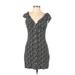 Forever 21 Casual Dress - Bodycon V Neck Short sleeves: Black Dresses - Women's Size Large