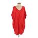 Umgee Casual Dress - Shift Plunge Short sleeves: Red Solid Dresses - Women's Size 3