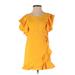 Habitual Casual Dress - Mini V Neck Short sleeves: Yellow Print Dresses - Women's Size 10