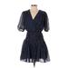 Donna Morgan Casual Dress - Mini V Neck Short sleeves: Blue Print Dresses - Women's Size 4