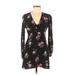 Zara Casual Dress - Mini Plunge Long sleeves: Black Print Dresses - Women's Size Medium