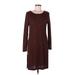 MNG Casual Dress - Sweater Dress Scoop Neck Long sleeves: Burgundy Solid Dresses - Women's Size Medium