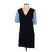 Victoria Victoria Beckham Casual Dress - Shift V Neck Short sleeves: Blue Solid Dresses - Women's Size Medium