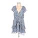 Minkpink Casual Dress - Mini V Neck Short sleeves: Blue Paisley Dresses - Women's Size Large - Print Wash