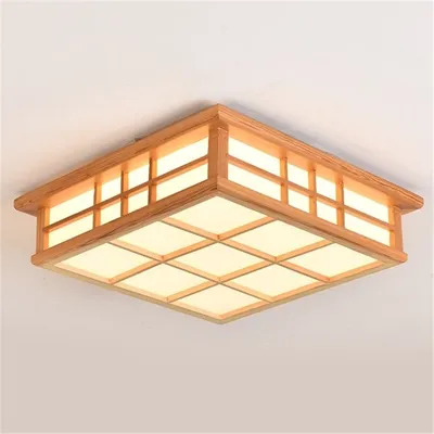 Japanese Wooden Square Ceiling Lights Modern Living Room Ceiling Lighting Kitchen Restaurant Light Fixture LED Lamparas De Techo